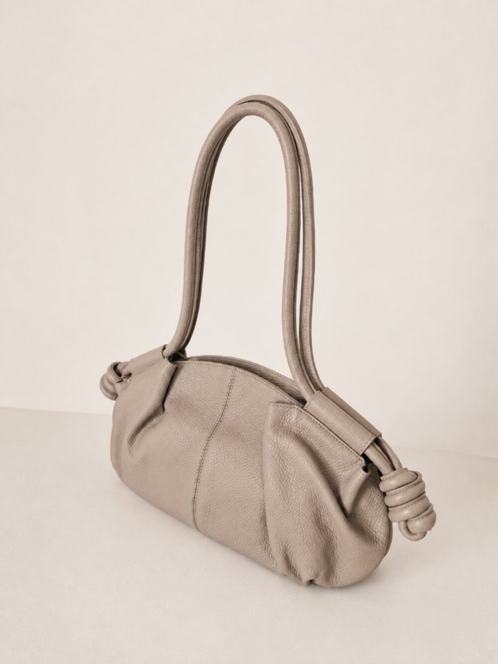 Beige Italian Leather Shoulder & Crossbody Bag, Soft Gathered Leather Handbag